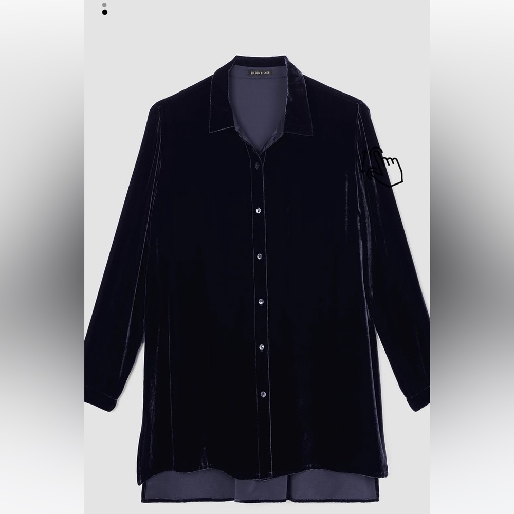 Beautiful green Eileen Fisher velvet classic collar shirt